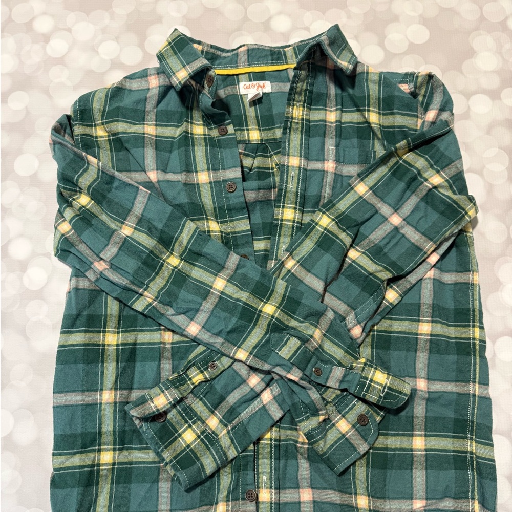 Cat & Jack Teal and Yellow Plaid Shirt